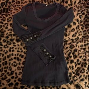 Free people Long Sleeve Scoop Neck Top with Button Cuff Detail - Black
